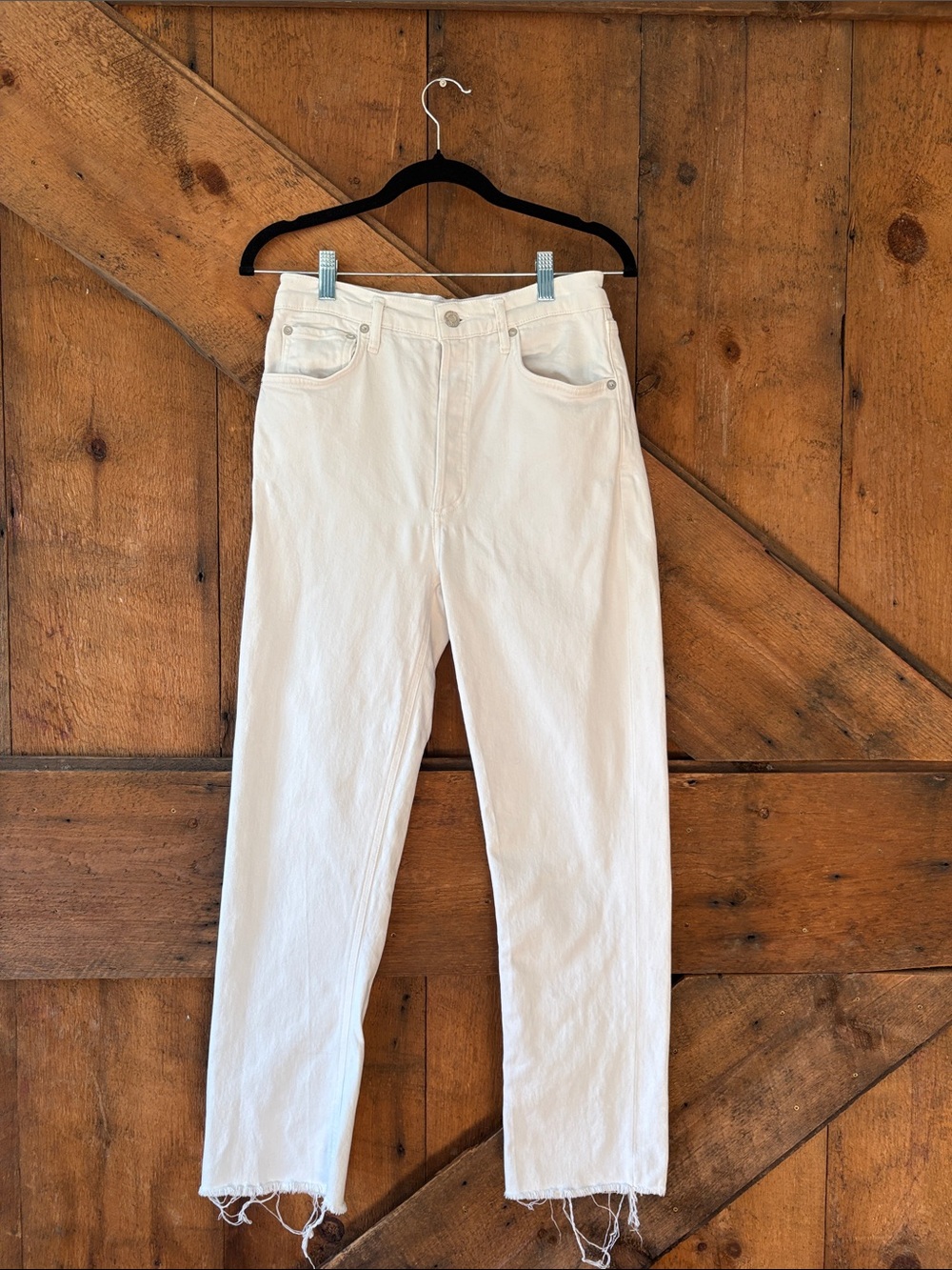 AGOLDE Riley High Rise Straight Crop Jeans Size 27 White Raw Hem